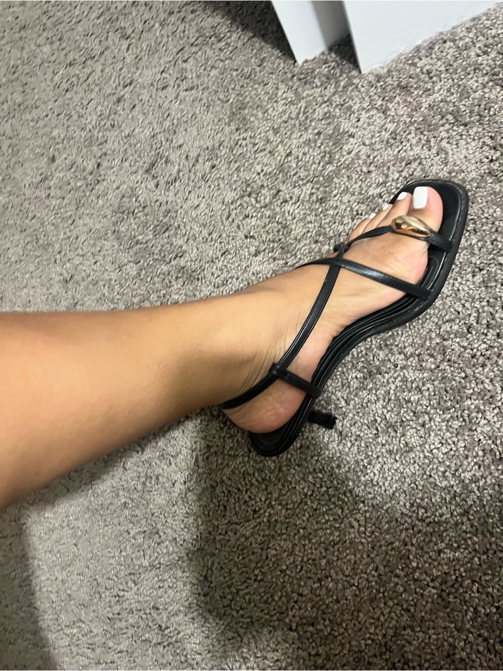 Black Strappy Heeled Sandals with Gold Accent - Picture 9 of 9